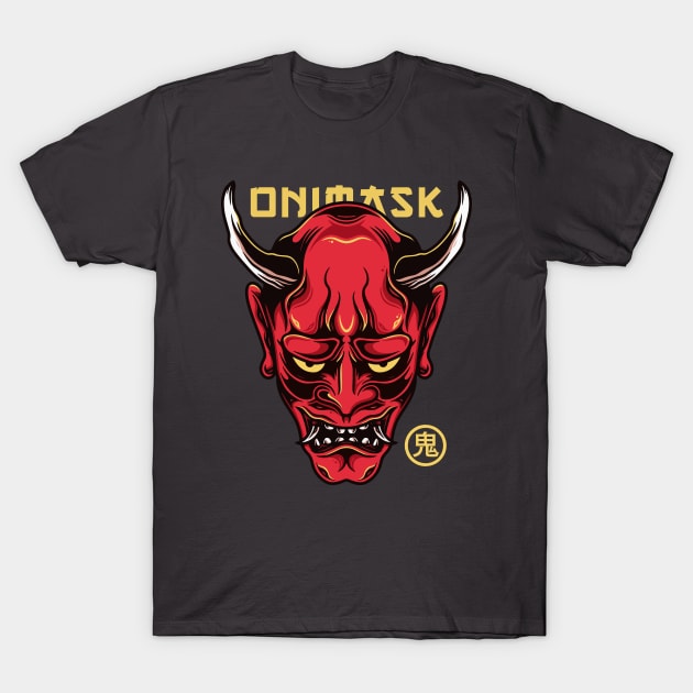 Japanese Oni Mask Tattoo Art Style T-Shirt by Alundrart